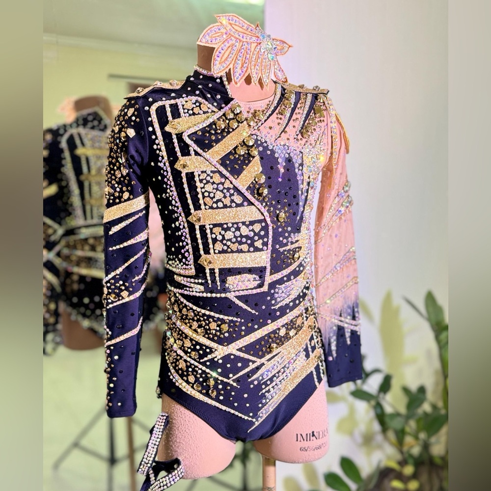 Elegant Black and Gold Kids Dance Costume